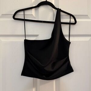 Zara One Shoulder Top Black Large Ruched Minimalist Party Night Out